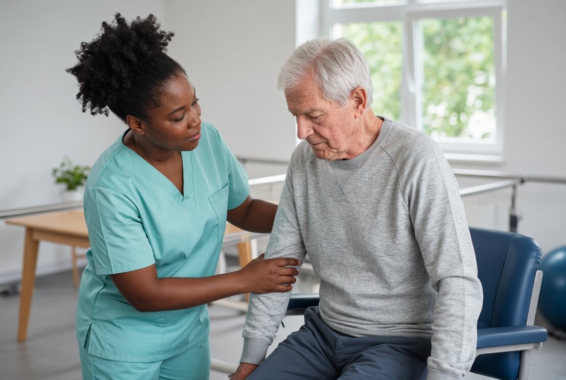 Caregiver assisting an older family member at home